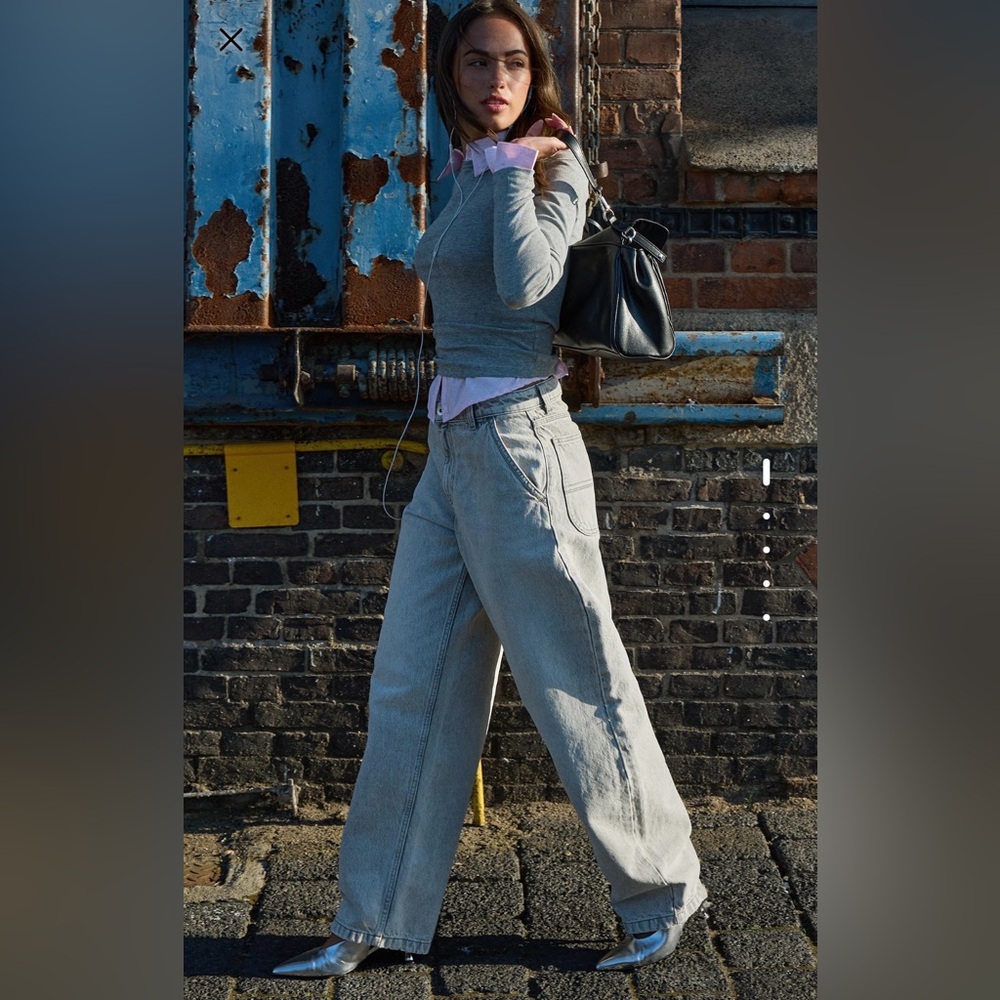 Bershka Light Blue Denim Wide Balloon Leg Jeans 8